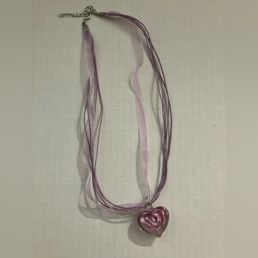 Murano inspired Flower Heart Necklace
